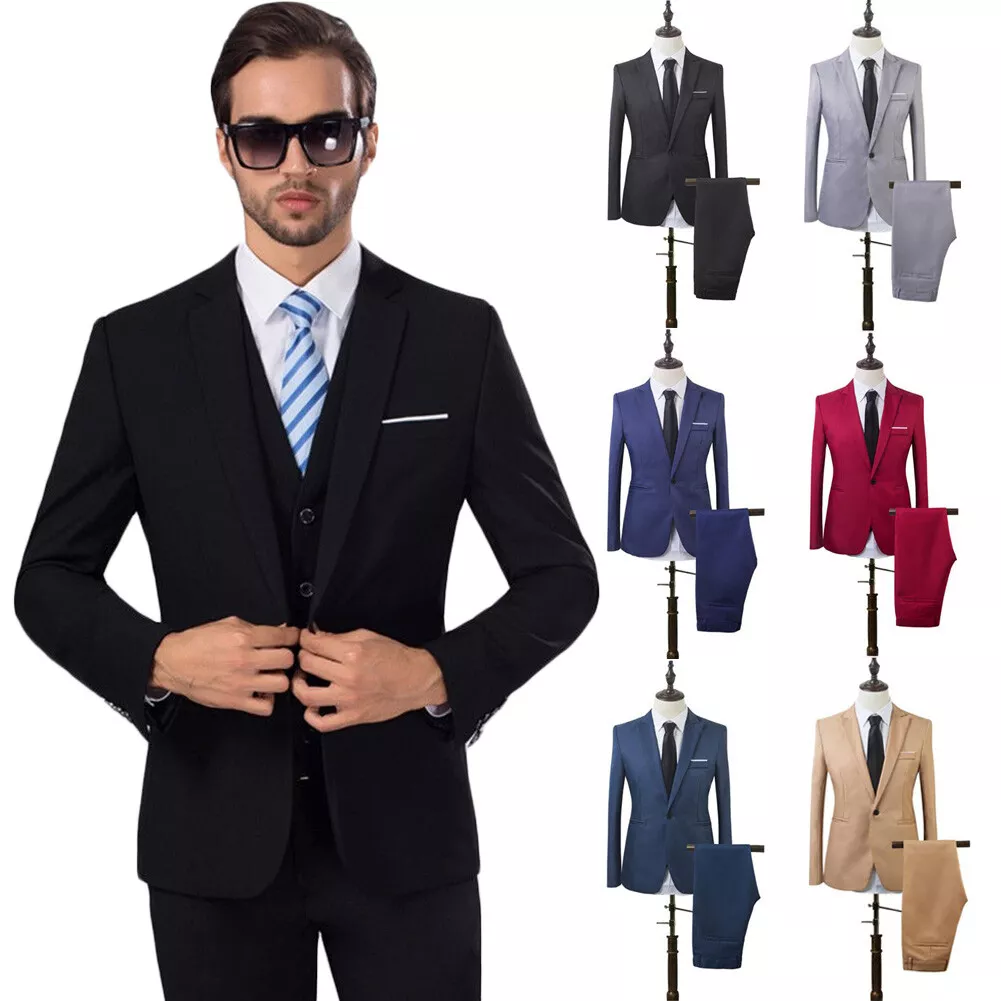 Men Slim Fit Business Leisure One Button Formal Two-Piece Suit for Groom  Wedding