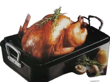 LARGE 18.5x14x4" TURKEY ROASTER w/Handles, Rack, Non-Stick PHILIPPE RICHARD New!