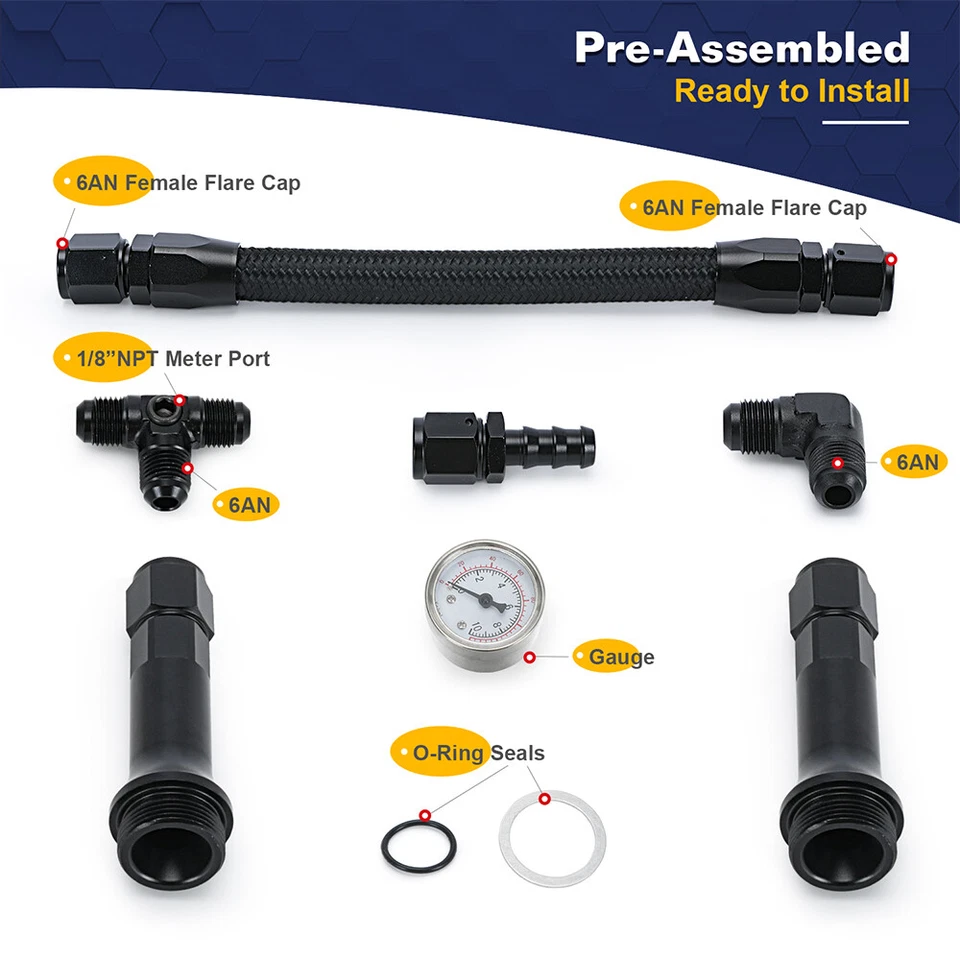 Kit de reconstrucción de línea de combustible 4150 AN6 carburador doble alimentación línea de combustible bomba doble con medidor  Foto 3 de 4