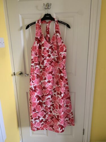 Laura Ashley Floral Dress UK 16  Vintage Rose Print Sun Dress V Neck Halter BNWT - Picture 1 of 20