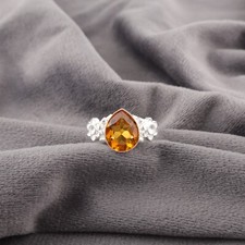 Genuine Citrine November Birth Wife Band Anniversary Engagement Ring 925 Silver