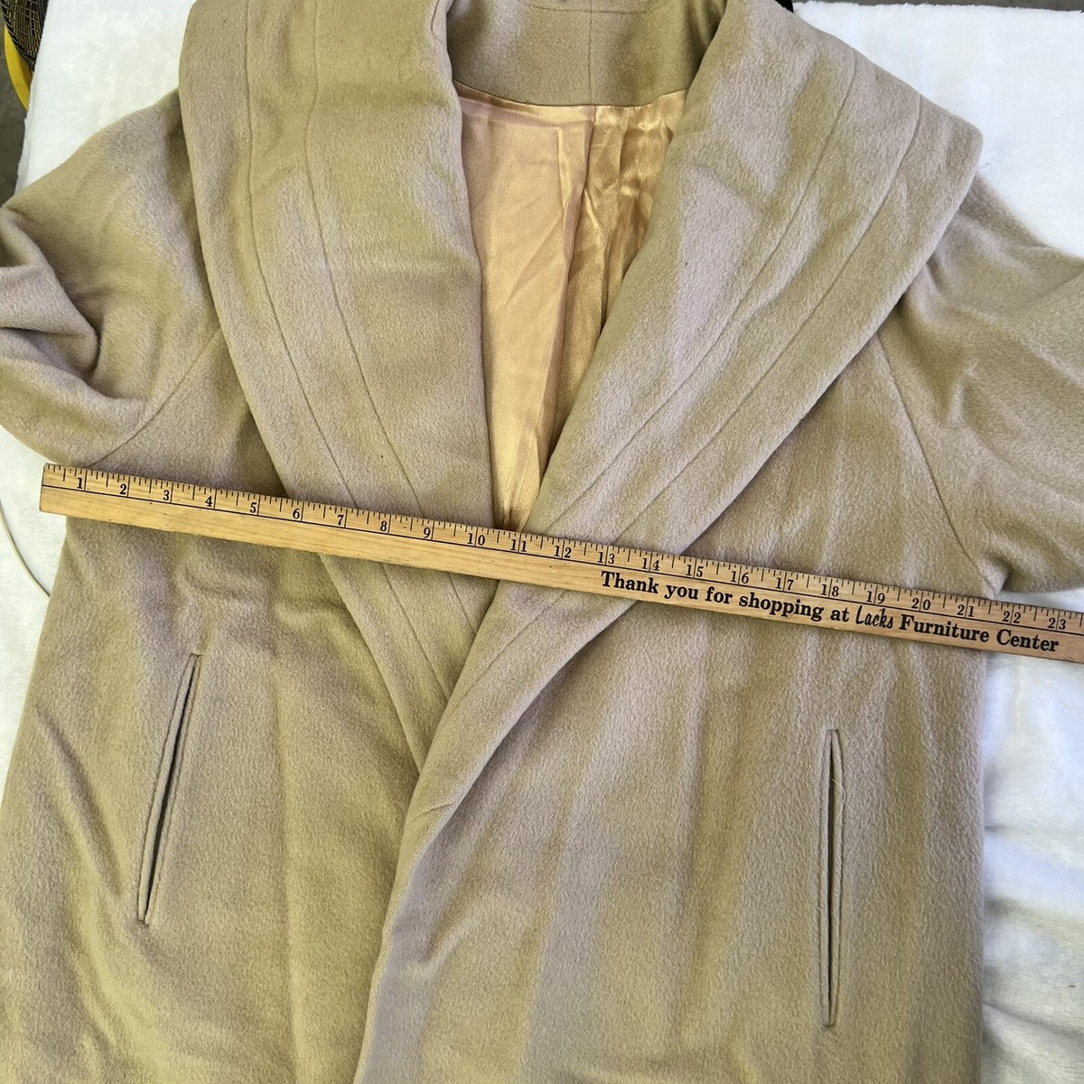 Vintage 80s Camel Shawl Collar Open Lined Wool? Coat Sz M/L