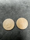 2 Coin Set 1865 Plain & Fancy 5 Indian Cent Penny Variety Coins AG Very Circ