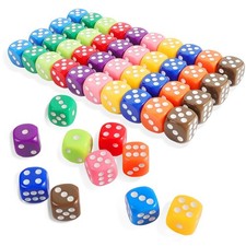 16MM Standard 6 Sided Dice Set, 50 Pieces Colorful for 16mm, Colored