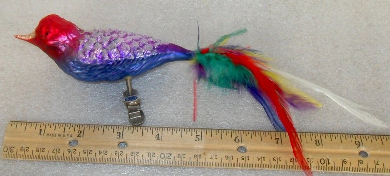 Mercury Glass Colorful Clip On Bird w/Feathers Christmas Ornament Germany