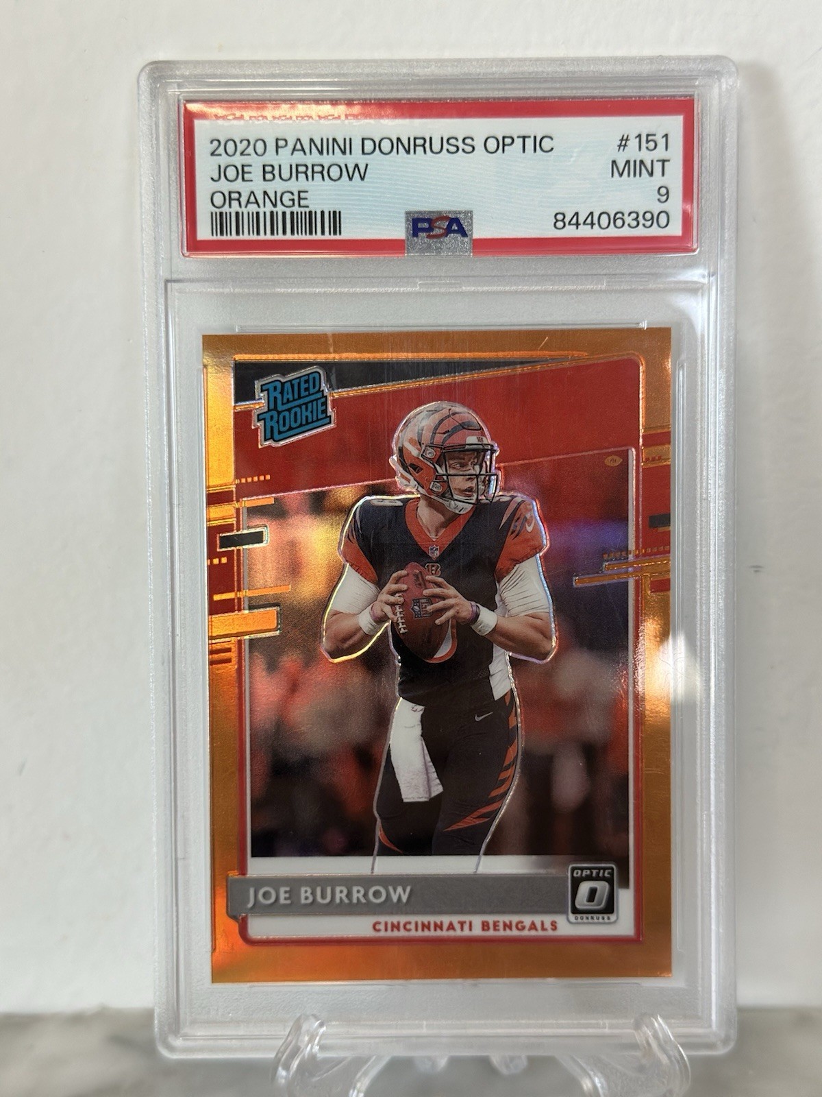 2020 Donruss Optic Joe Burrow Orange Prizm RC # /199 PSA 9 Rookie Color Match