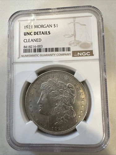 1921 Morgan Silver Dollar $1 NGC UNC Detail Cleaned