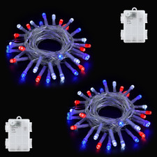 Red White and Blue Lights Battery Operated, 4Th of July Lights with Timer Outdoo