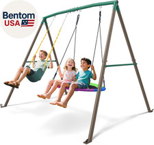 440Lbs Swing Sets for Backyard - 2 Seat Outdoor Kids Playset with Saucer Belt