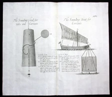 1730 Ship Mareograf Tide Copperplate Engraving