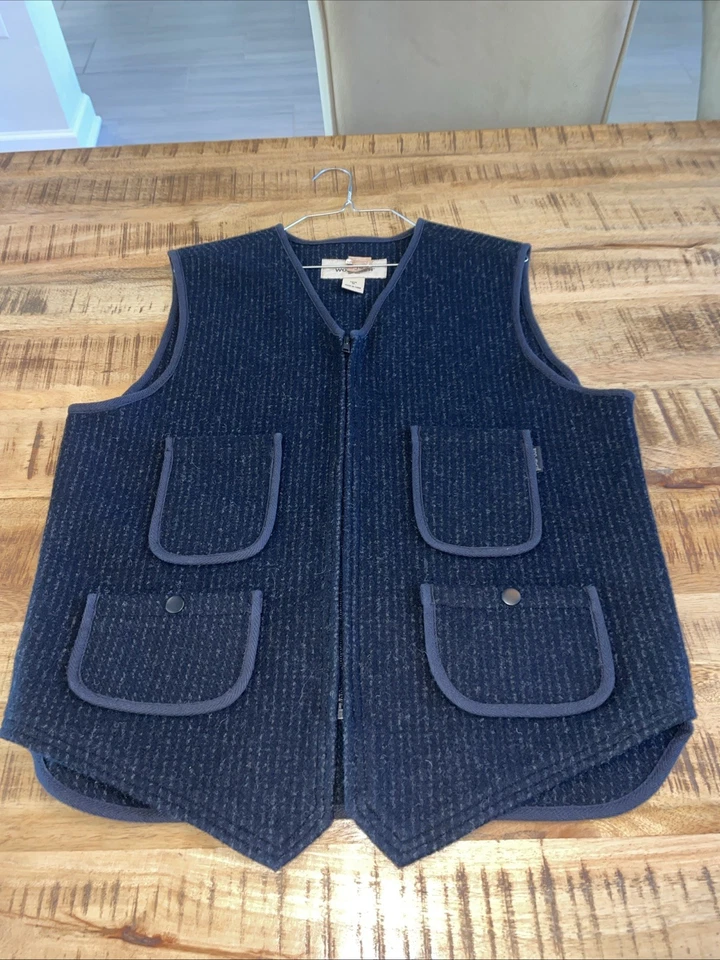 Colete Woolrich de lã com zíper/listra cinza carvão vintage tamanho M 4 bolsos - Imagem 2 de 4