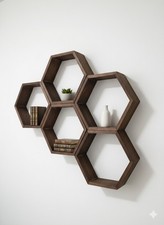 Hexagon Floating Shelves Set of 6 Farmhouse Honeycomb Wall Storage Shelf Wood