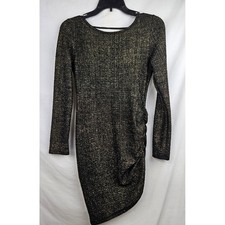 G by GUESS Gold Metallic Long Sleeve Open Back Ruched Bodycon Dress Medium M