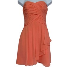 David's Bridal chiffon bridesmaid dress pleated sweetheart neck a ruffle detail