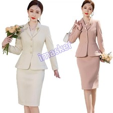 Work Wear Women Suit Blazer Sleeveless Dress 2 Piece Set Single Breasted Jacket