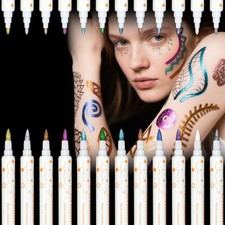 12 Colors Metallic Face Paint Glitter Tattoo Kit, Washable 12