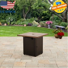 28" Square 48,000 BTU Propane Gas Fire Pit Table with Lava Rocks and Metal Lid