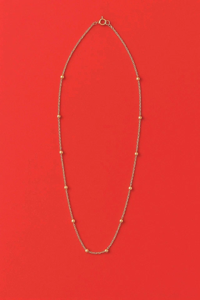 Lindo collar de cadena de estación de cuentas satelitales delicado enchapado en oro de 18 K Foto 2 de 2