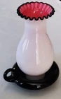 Fenton Black Rose Crest Hurricane Finger Loop Chamber Candle Holder HTF