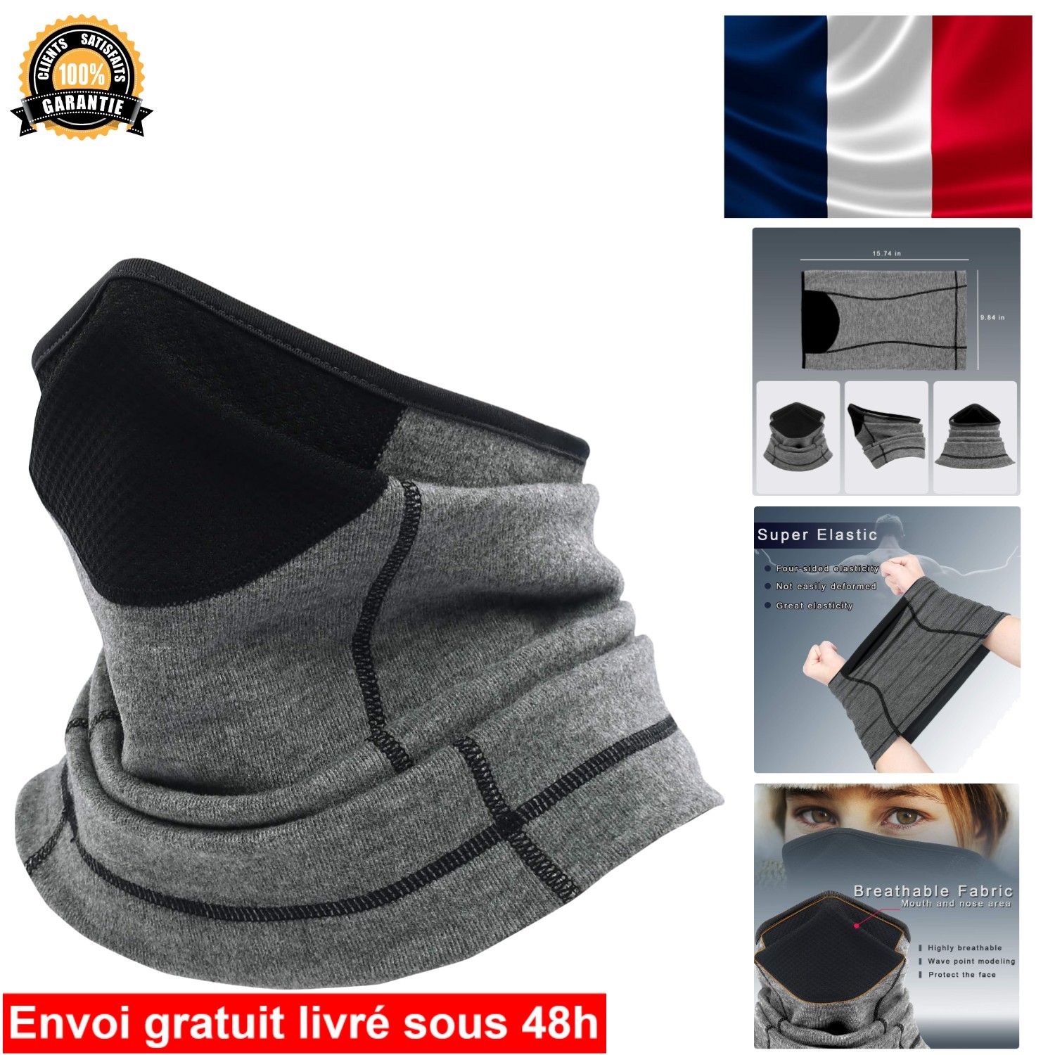 Cache-cou cachemire de luxe et micro-polaire isolante grise