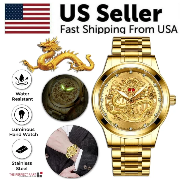Business Gift Waterproof Gold Men's Diamond Quartz Watch Classic Stainless Steel - Image 3 of 4