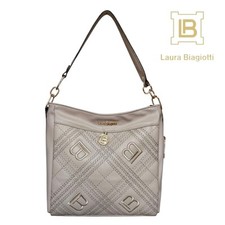 Borsa Donna Firmata Laura Biagiotti A Sacco Da Spalla Elegante In Ecopelle Beige