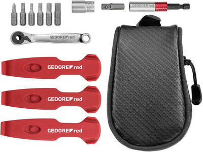 GEDORE Red Fahrrad Werkzeugset Für Unterwegs, 13-Teilig, Reifenwechsel, Bits, Kn