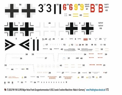 Peddinghaus-Decals 1/72 2832 FW 190 G-3/R5 Major Heinz Frank Gruppenkommandeur I
