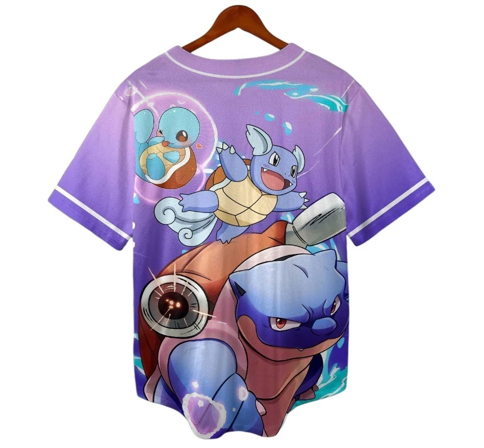 Blastoise Baseball Jersey, Squirtle Water-Type Anime Shirt