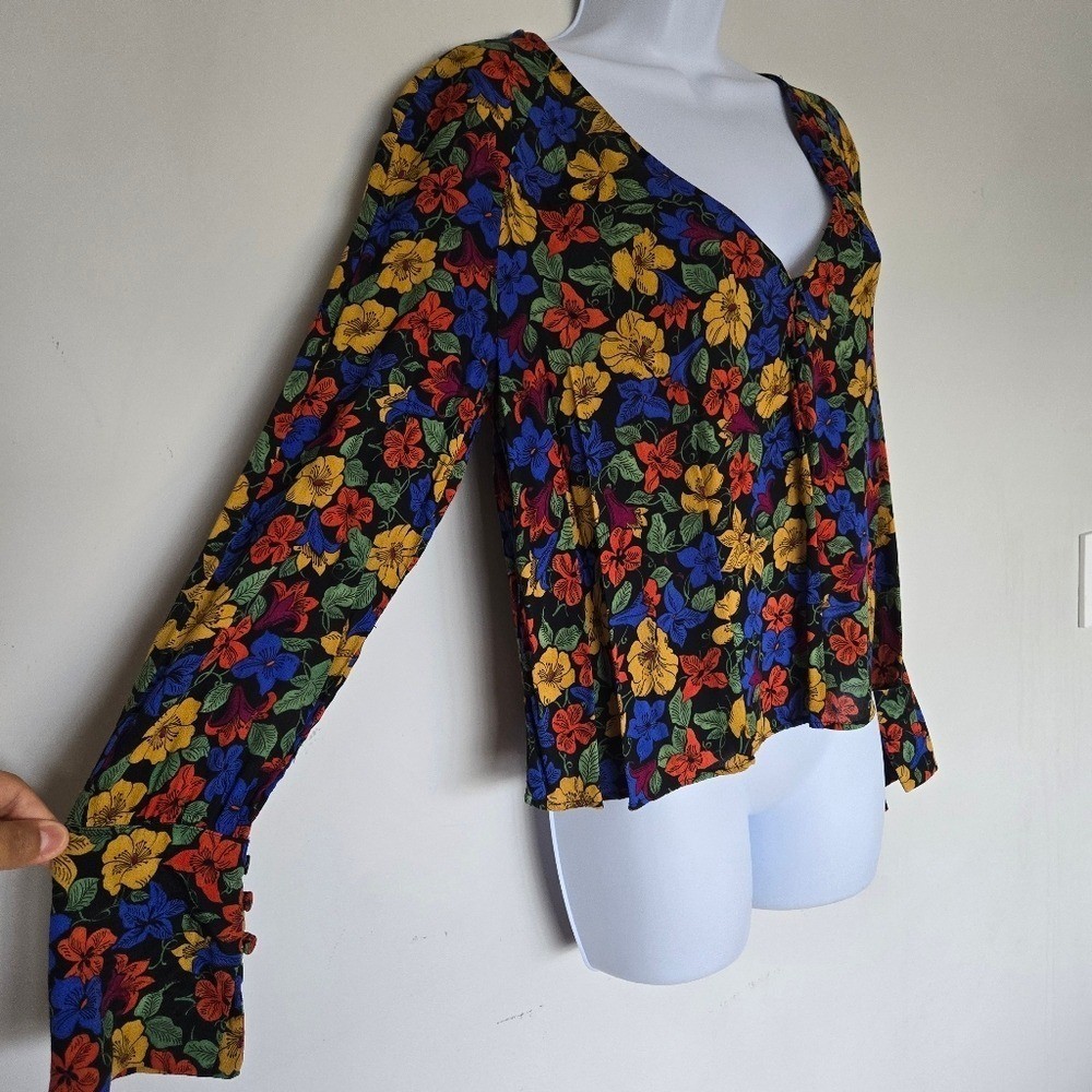 Mango Floral Blouse Top Sz S 90s Inspired Boho Romantic Relaxed Business Casual image 5