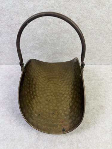 Vintage Hammered Brass Basket w Handle Hand Crafted India