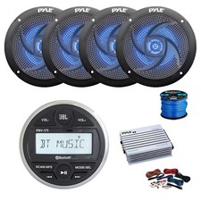 JBL Marine Gauge BT Stereo Receiver, Amp w/ Kit, 4X 6.5" 240W LED Speakers, Wire