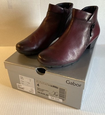 Gabor Boots Womens US 6.5 Ankle Booties Burgundy Red Block Heel Leather Side Zip