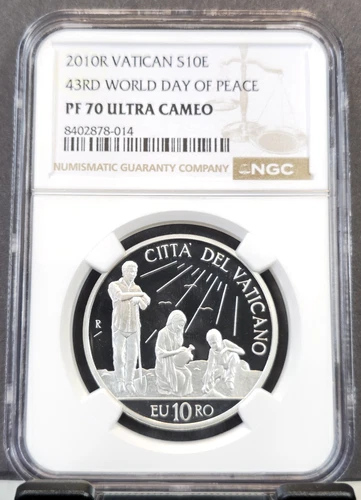2010 VATICAN SILVER 10 EURO S10E WORLD DAY OF PEACE NGC PF 70 ULTRA CAMEO RARE