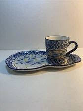 2 piece  Temptations by Tara Old World Blue Snack Plate and Cup   GREAT SHAPE