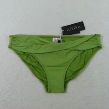 Seafolly Bikini Bottom Womens 10 Green Solid Twist Band Hipster Swimwear