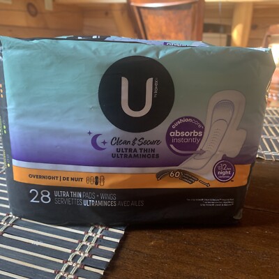 U by Kotex Security Overnight 28 Ultra Thin Pads + Wings, Night Defense NEW