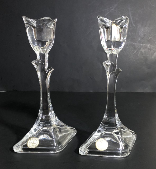 Set of 2 Toscany Classics 24 Lead Crystal Tulip Glass Candlesticks 8
