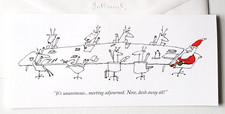 Vtg Christmas Card Hallmark Meeting Adjourned Dash Away All Santa with Reindeer