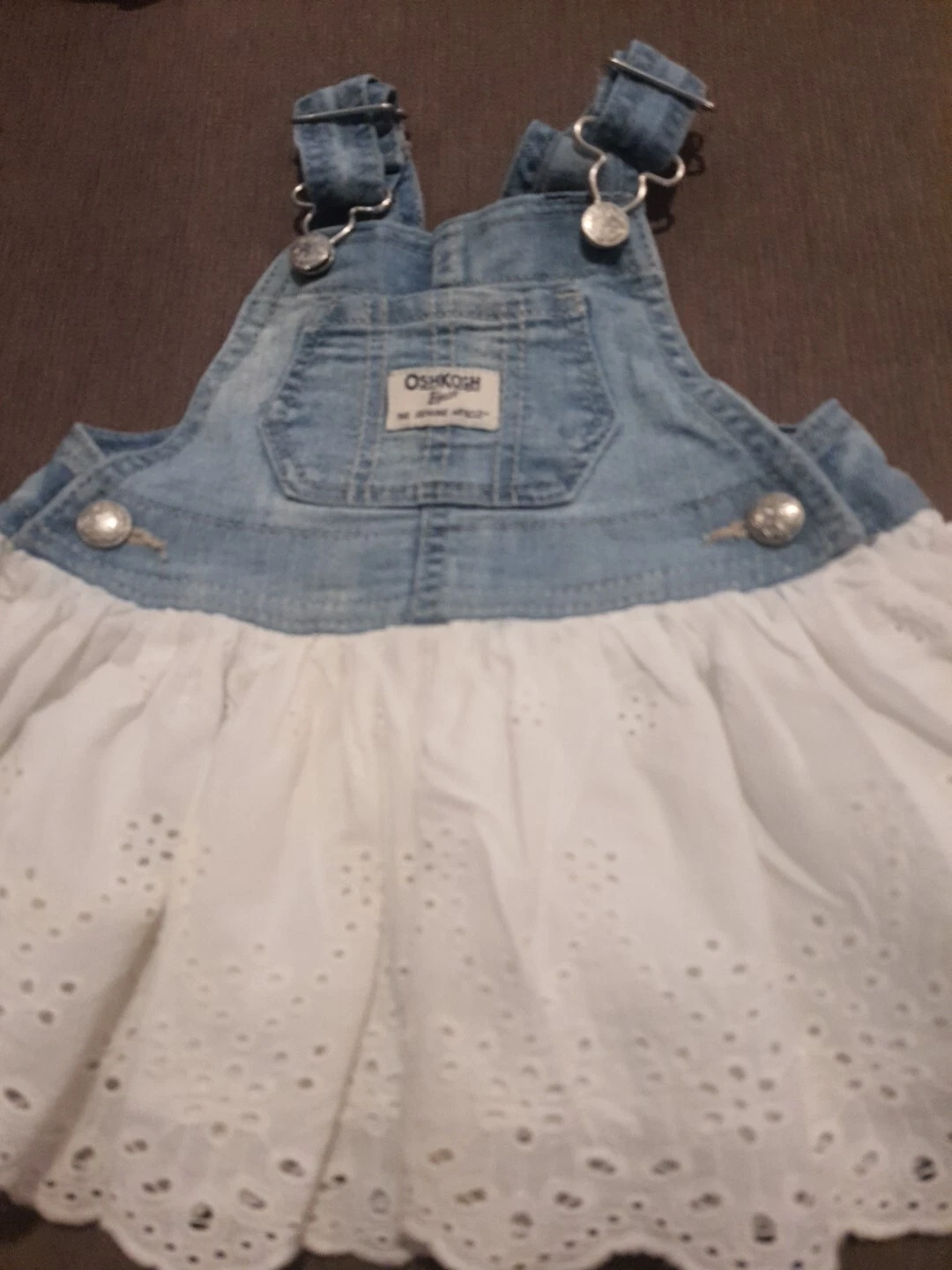 osh kosh Bgosh Dress Dungarees Denim White Lace 6 M Pre-owned SUMMER ☀️ Classic