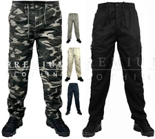 Mens Multi Pockets Elasticated Work Trousers Cargo Combat Lightweight Bottoms