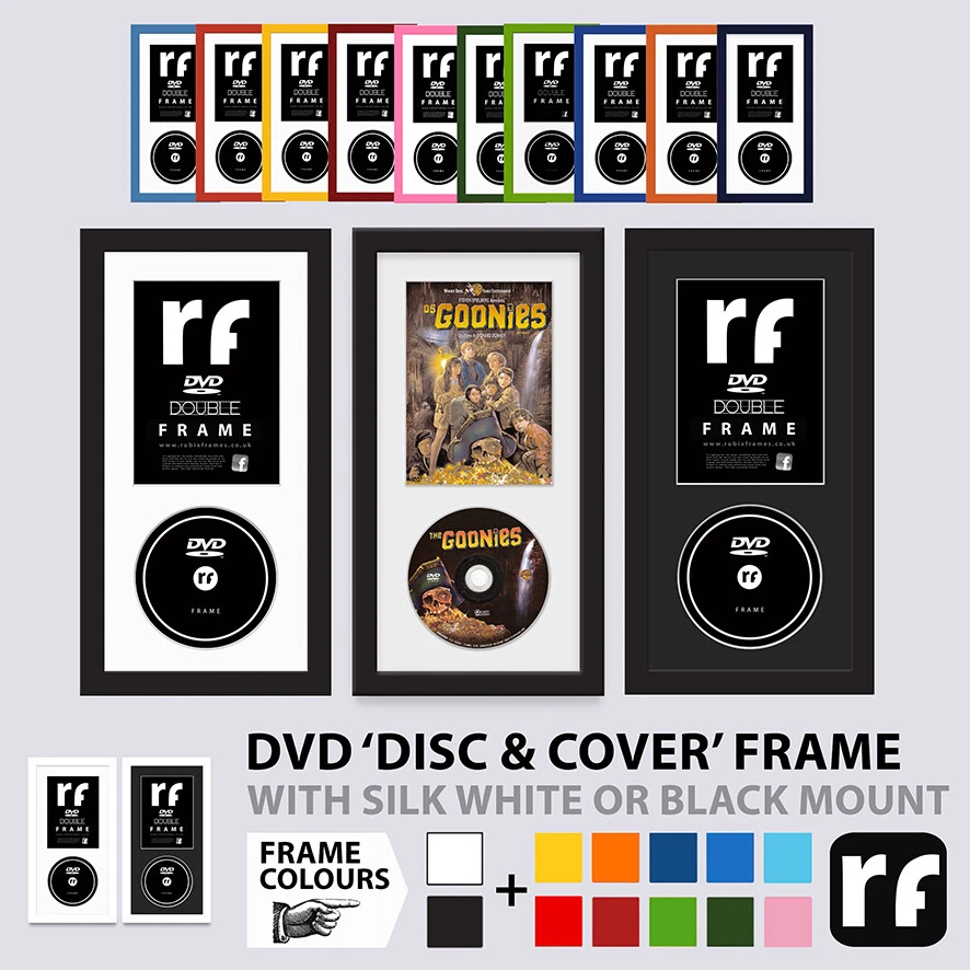 RUBIX FRAMES Marco de DVD de disco y cubierta - negro, blanco y colores + vidrio UV y opciones de montaje Reino Unido