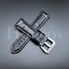 22 24 26 MM Black Genuine Leather Ostrich Watch Band Strap Fits for Panerai