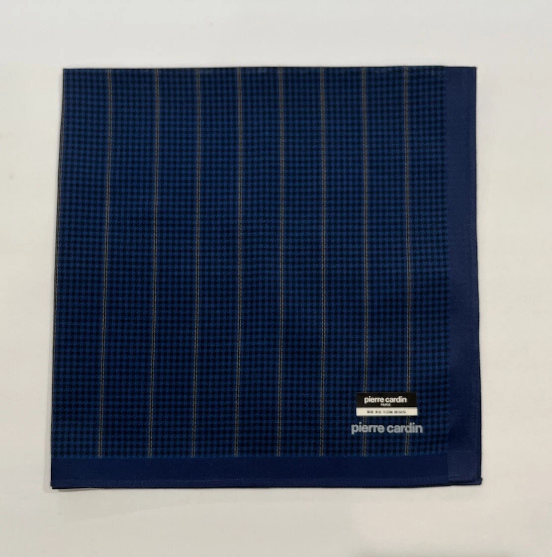 HANDKERCHIEF MEN VTG PIERRE CARDIN BLUE CHECKS PLAIN POCKET SQUARE COTTON 18"