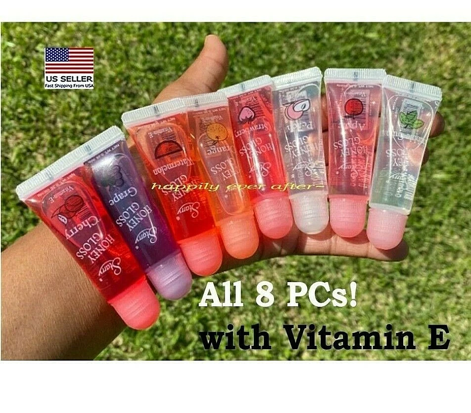 8 PCs Starry Honey Fruit Flavored Lip Gloss with Vitamin E, Clear Fruit  Lipgloss