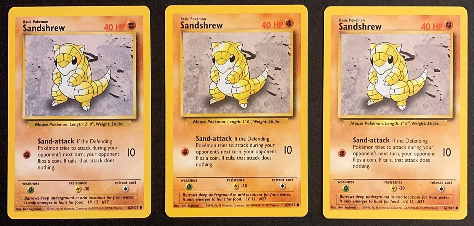 Sandshrew 62/102 - Pokemon Base Set [3 PK]  (Common)  [LP/Excellent]
