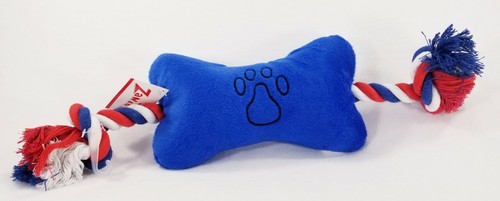 Americana Bone Rope Toy Red & Blue Squeaker dog toys puppy Gift B50 - Picture 3 of 3