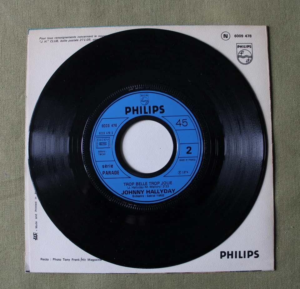 Johnny HALLYDAY Disque 45 tours SP 7 PRENDS MA VIE - PHILIPS 6009 478 VINYL - Photo 4/4