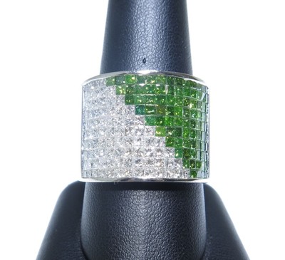 Mens 14k White Gold White & Green Princess Cut Colored Diamond Ring 5.00ct