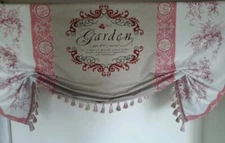 Custom Made French Country Linen And French Toile Valance: Garden Script